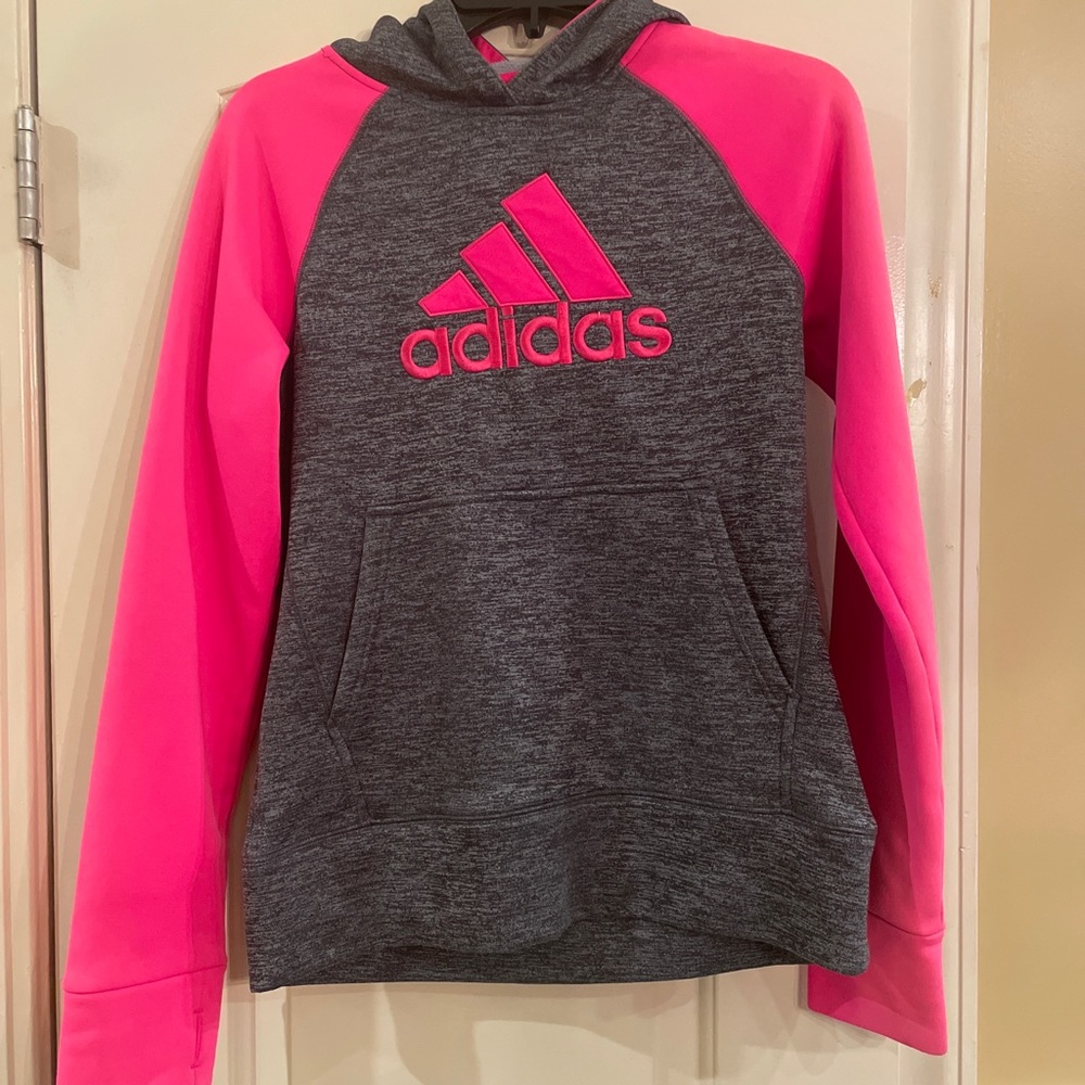 Adidas Girls Hot Pink /Gray Pullover Hoodie Size XL (16) Sweatshirt youth kids